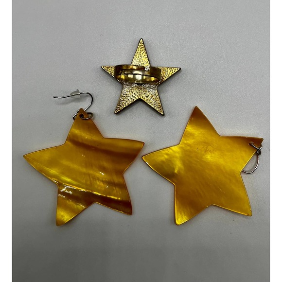 Star Shaped 80s Style Yellow Earrings & Ring Bling Costume Jewelry Lot - Picture 4 of 6